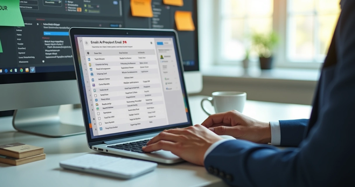 Pessoa trabalhando em laptop personalizando mensagens em tela de planilha