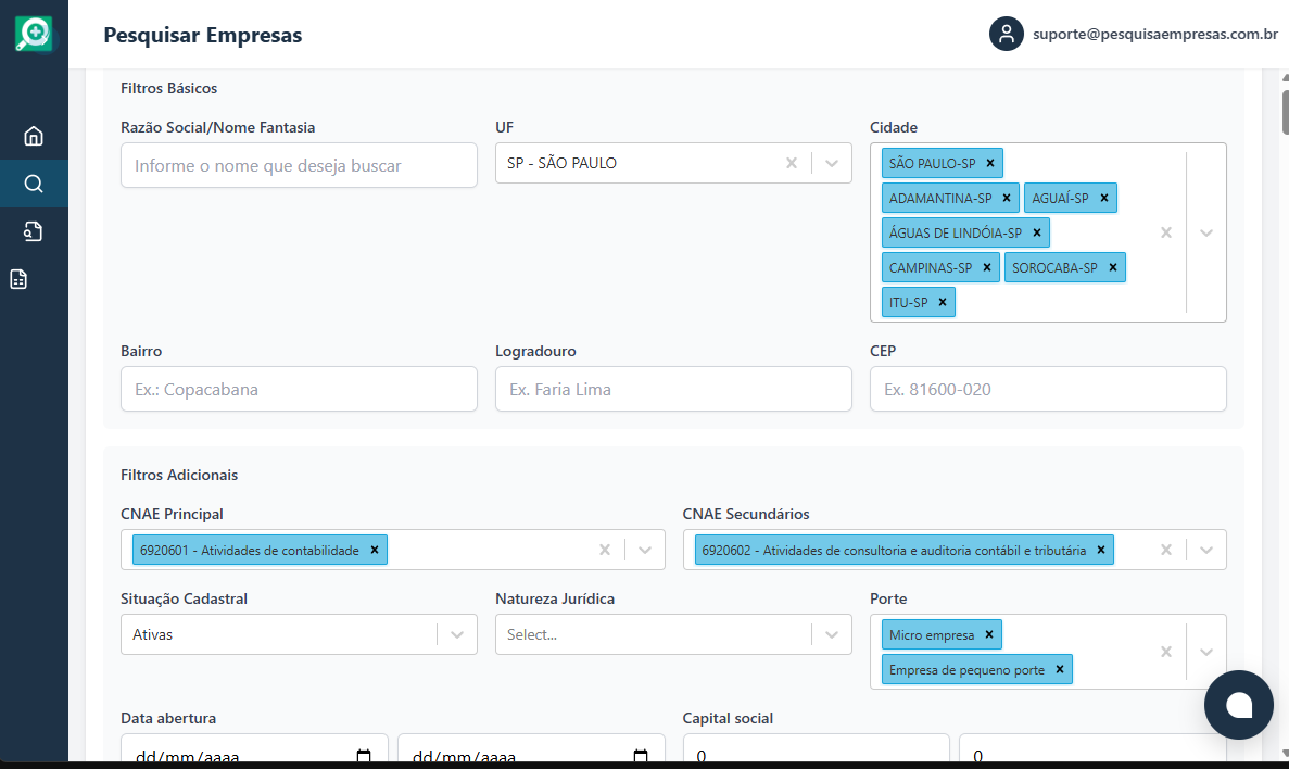 Interface de Pesquisa do Pesquisa Empresas