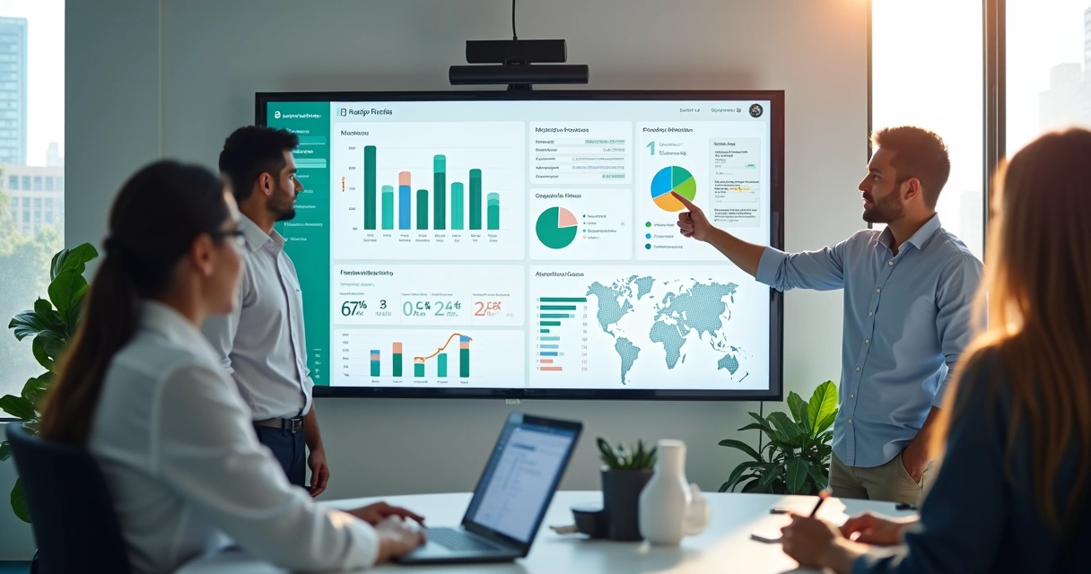 Equipe analisando painel de outbound marketing com funil de vendas e segmentação B2B